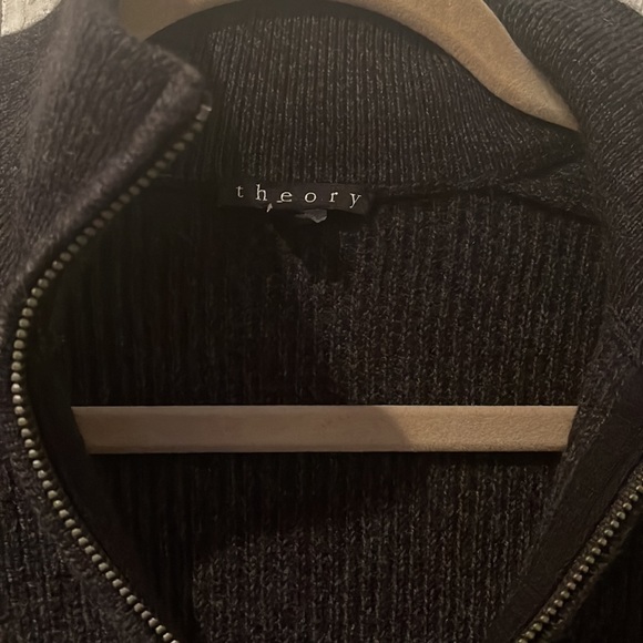 NEW Theory Merino Wool MEDIUM 1/4 Zip Pullover Sweater Ribbed Dark Grey MEN - Picture 7 of 10